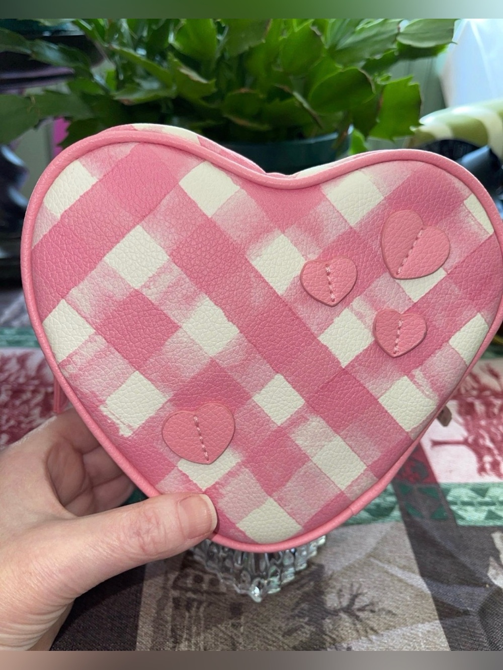 Victoria’s Secret Heart-Shaped Pink Gingham Cosmetic Bag